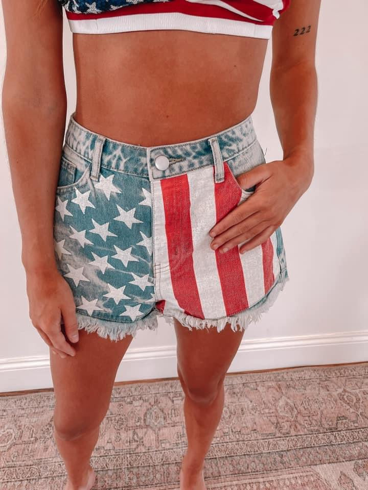 Flag Denim Shorts